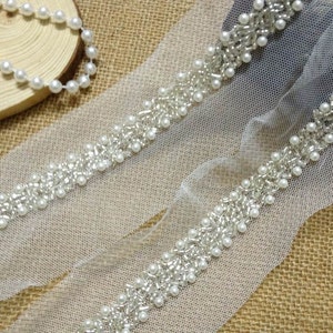 Beautiful Beaded Trim in Ivory For Bridal, Headbands, Wedding Gown, Belts, Jewelry Design