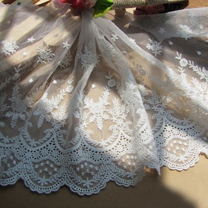 Beige Cotton Lace Trim Embroidered Tulle Lace Wedding Fabric Lace 11.4 inches wide 1 yard