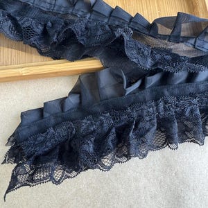 BLACK / OFF WHITE Ruffled Chiffon Lace Trim for Bridal, Baby Dress, Collar Applique, Costume Design image 8