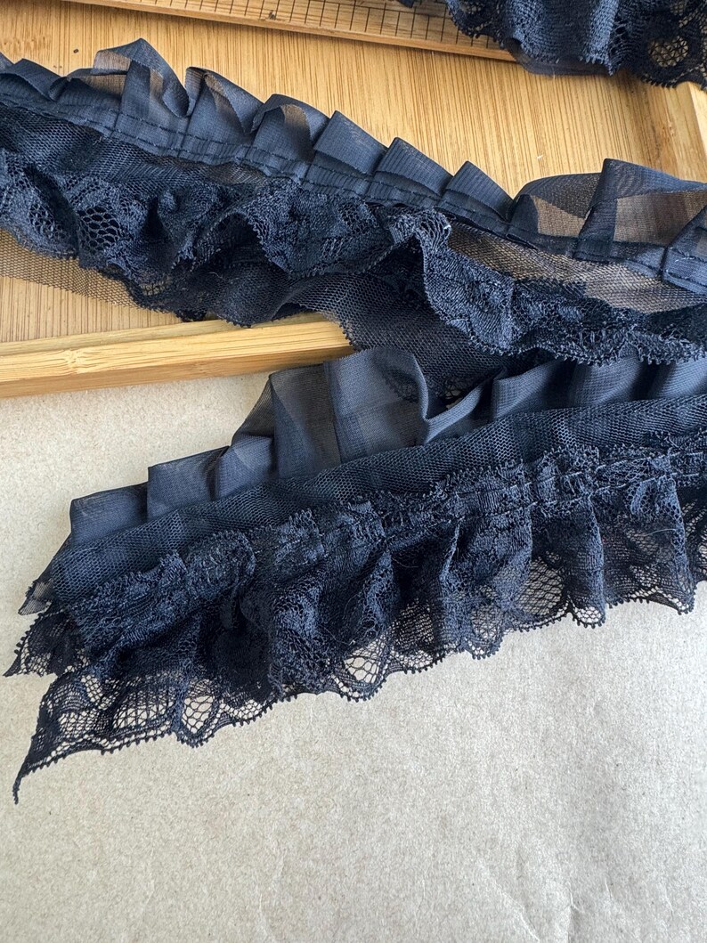 BLACK / OFF WHITE Ruffled Chiffon Lace Trim for Bridal, Baby Dress, Collar Applique, Costume Design image 8