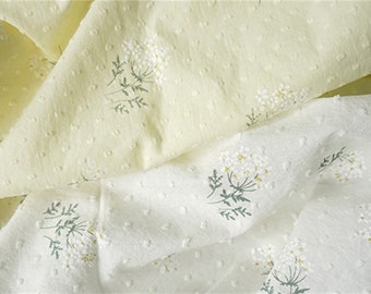 Cotton Fabric, Retro Floral Printed Fabric, Off white / Light yellow Cotton Dots Jacquard Fabric By the yard
