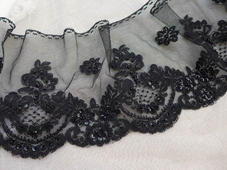 Black Beaded Alencon Lace Trim for Wedding Veil Bridal Sashes Etsy