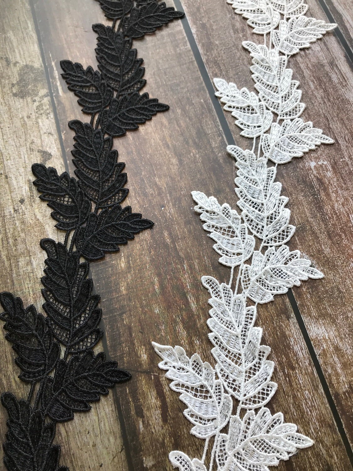 Black / White Leaves Lace Applique Trim for Bridal necklace Etsy