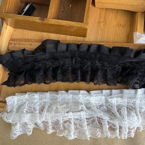 BLACK / OFF WHITE Ruffled Chiffon Lace Trim for Bridal, Baby Dress, Collar Applique, Costume Design image 6