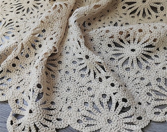 Soft Handle Crochet Lace Knit Fabric, per Metre Cream -  UK