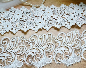 Retro Guipure Venice Lace Trim in White for Skirts, Prom Dress, Bridal Gown, Home Decor