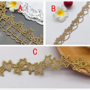 Adorno de encaje con estrellas doradas retro para collares de novia, gargantillas de encaje, diademas y decoración para vestidos de novia.