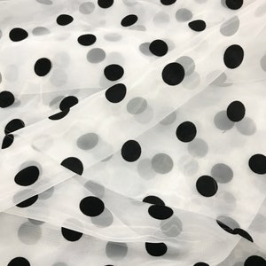 2CM Polka Dots Fabric, Sheer Organza Black Polka Dot Lace Fabric, Retro Flocking Dots Organza Tulle Fabric image 4