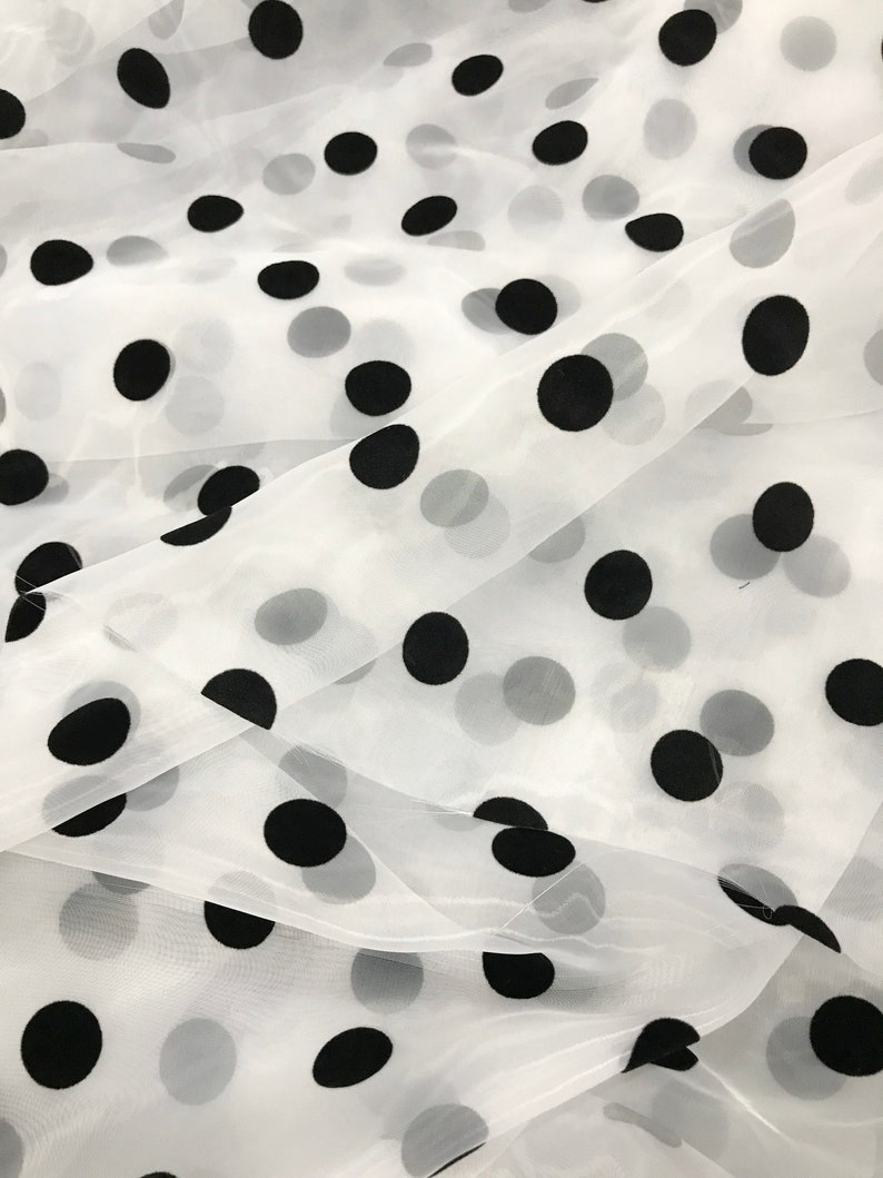 2CM Polka Dots Fabric, Sheer Organza Black Polka Dot Lace Fabric, Retro Flocking Dots Organza Tulle Fabric image 4
