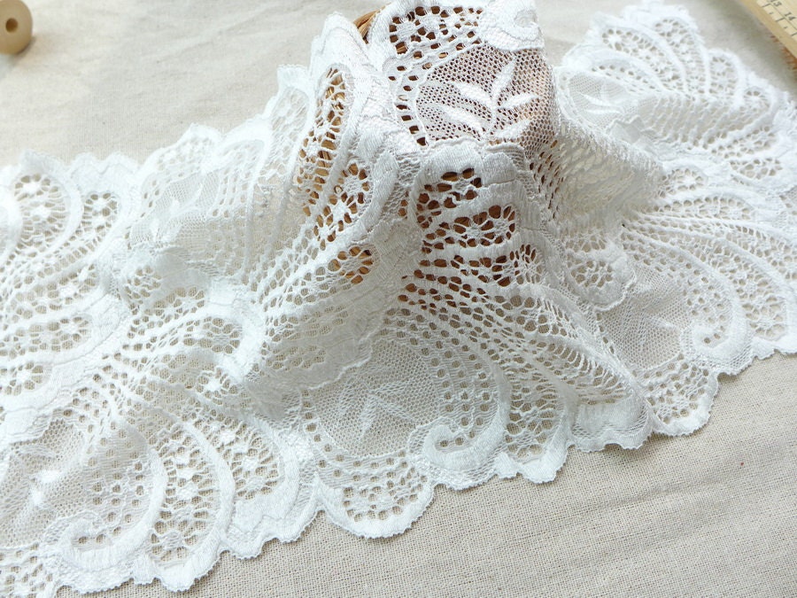 Off White Floral Lace 7.1 Wide Elastic Stretch Lace Trim - Etsy UK