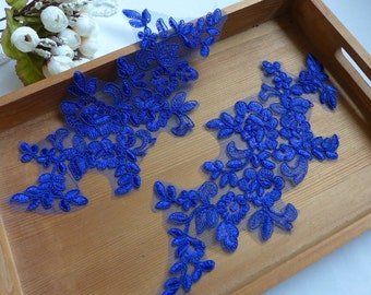 Royal blue Alencon Applique Lace Pair for Wedding dress, Lace Garter, Headpiece, Jewelry Design