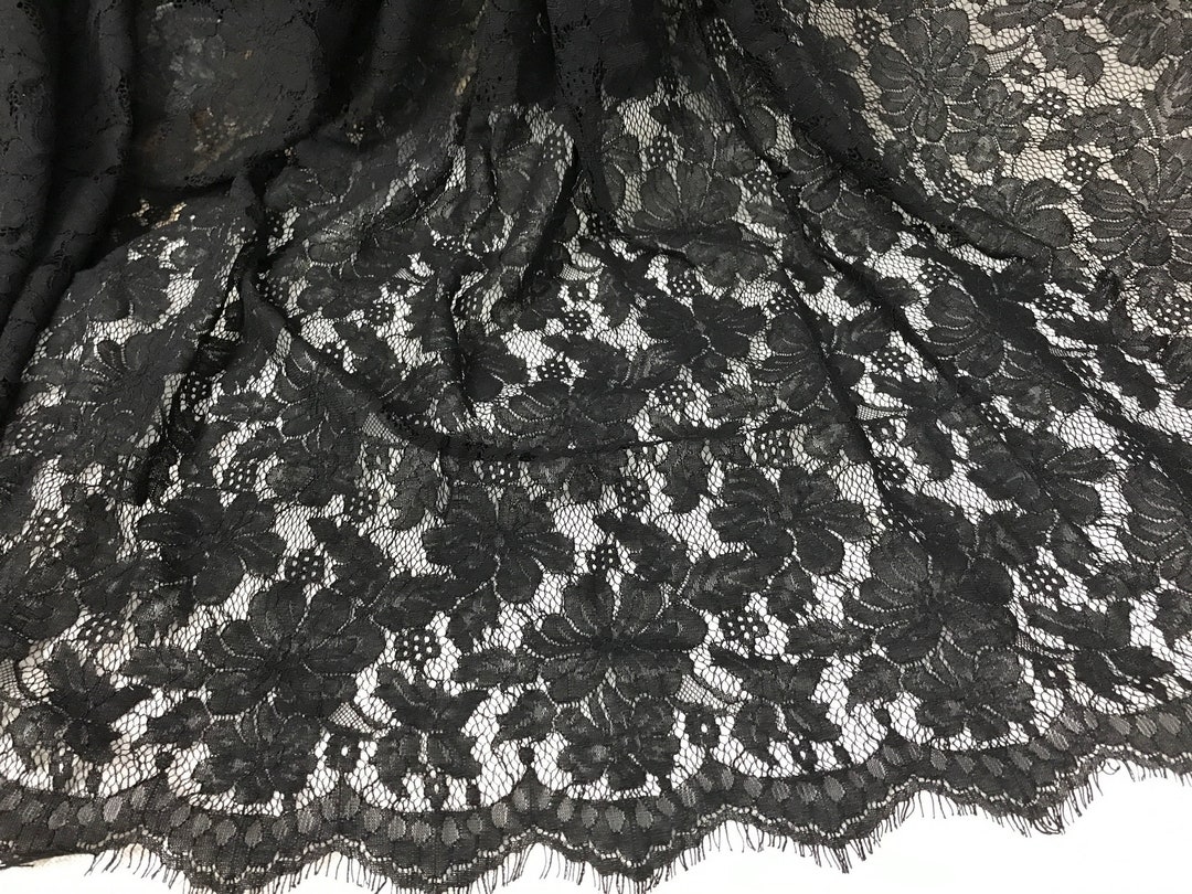 Black Scalloped Fabric Corded Eyelash Lace Fabric Black - Etsy