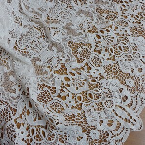 Venice lace fabric, white hollowed out fabric, retro lace fabric, white bridal lace fabric by yard