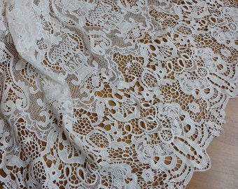 Venice lace fabric, white hollowed out fabric, retro lace fabric, white bridal lace fabric by yard