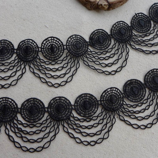 BLACK Venice Lace Trim, Vintage inspired Wedding Lace, Chic Circle Trim, Jewelry Lace Costumes Design