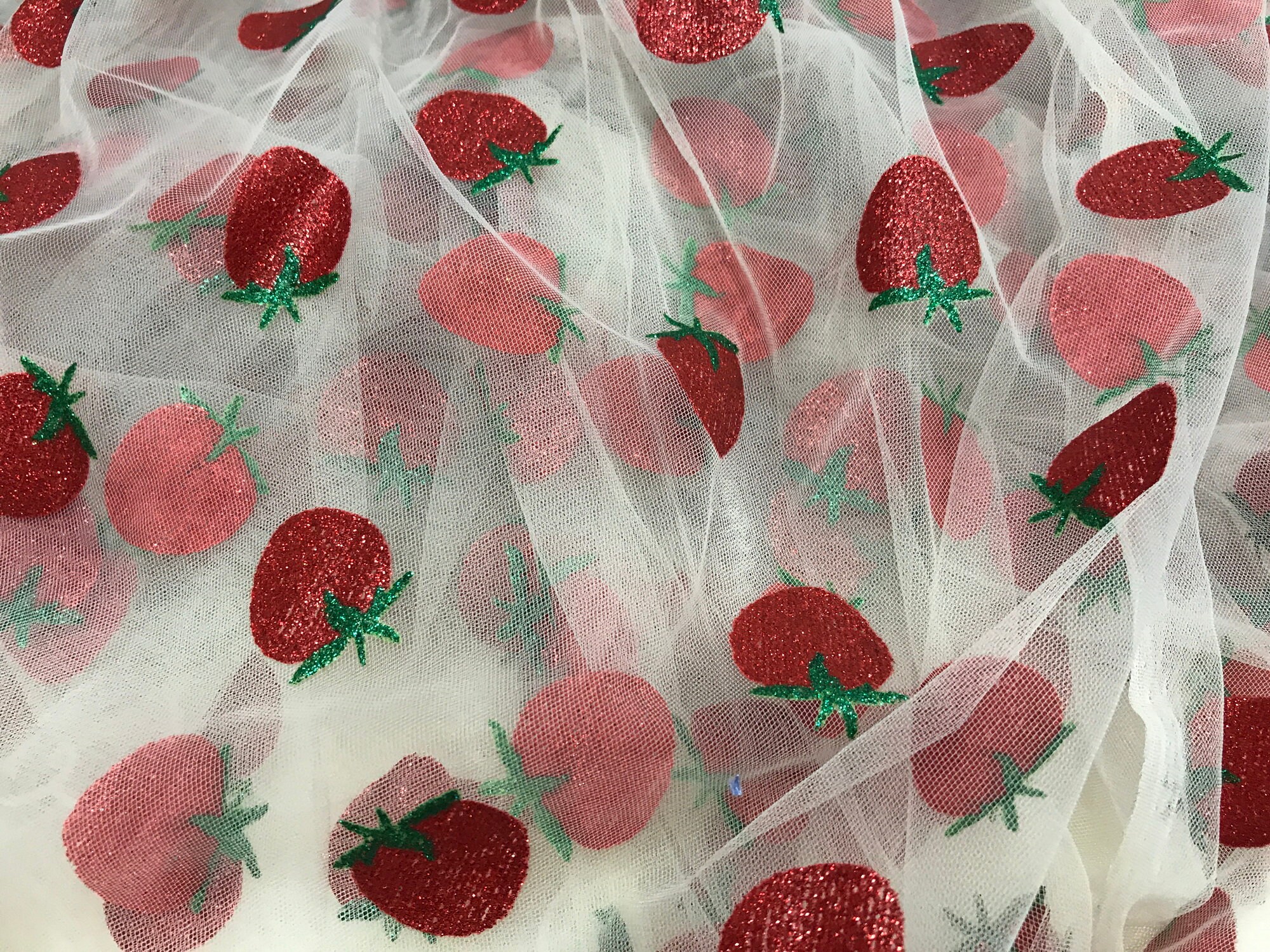 HOT Glitter Strawberries Embroidered Tulle Lace Fabric for | Etsy