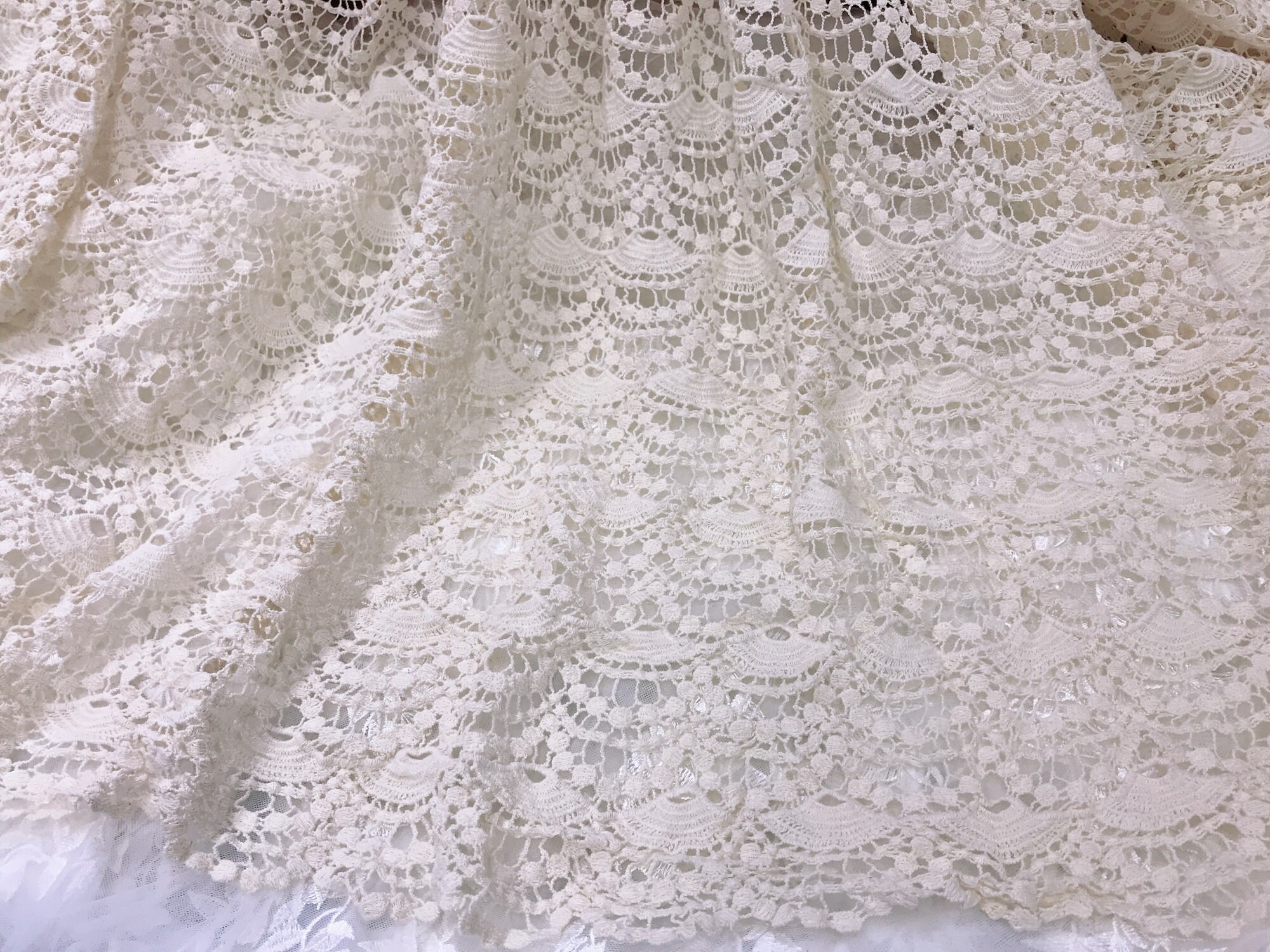 Retro Crochet Hollowed Cotton Fabric Beige Cotton Guipure Etsy