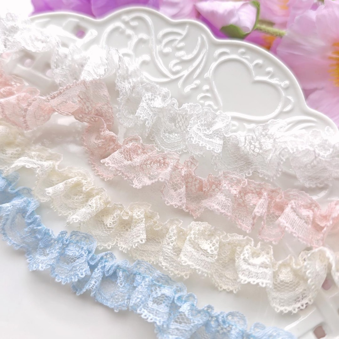 Ruffled Lace Trim, Pink/ Sky Blue/off White/light Apricot 1.8cm Wide ...