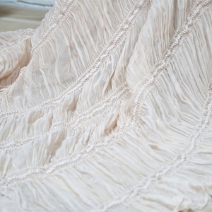 Soft Ruched Fabric Cream Sequins Embroidered Elastic Chiffon Fabric for Girl Skirt Lace Tops Costume Design