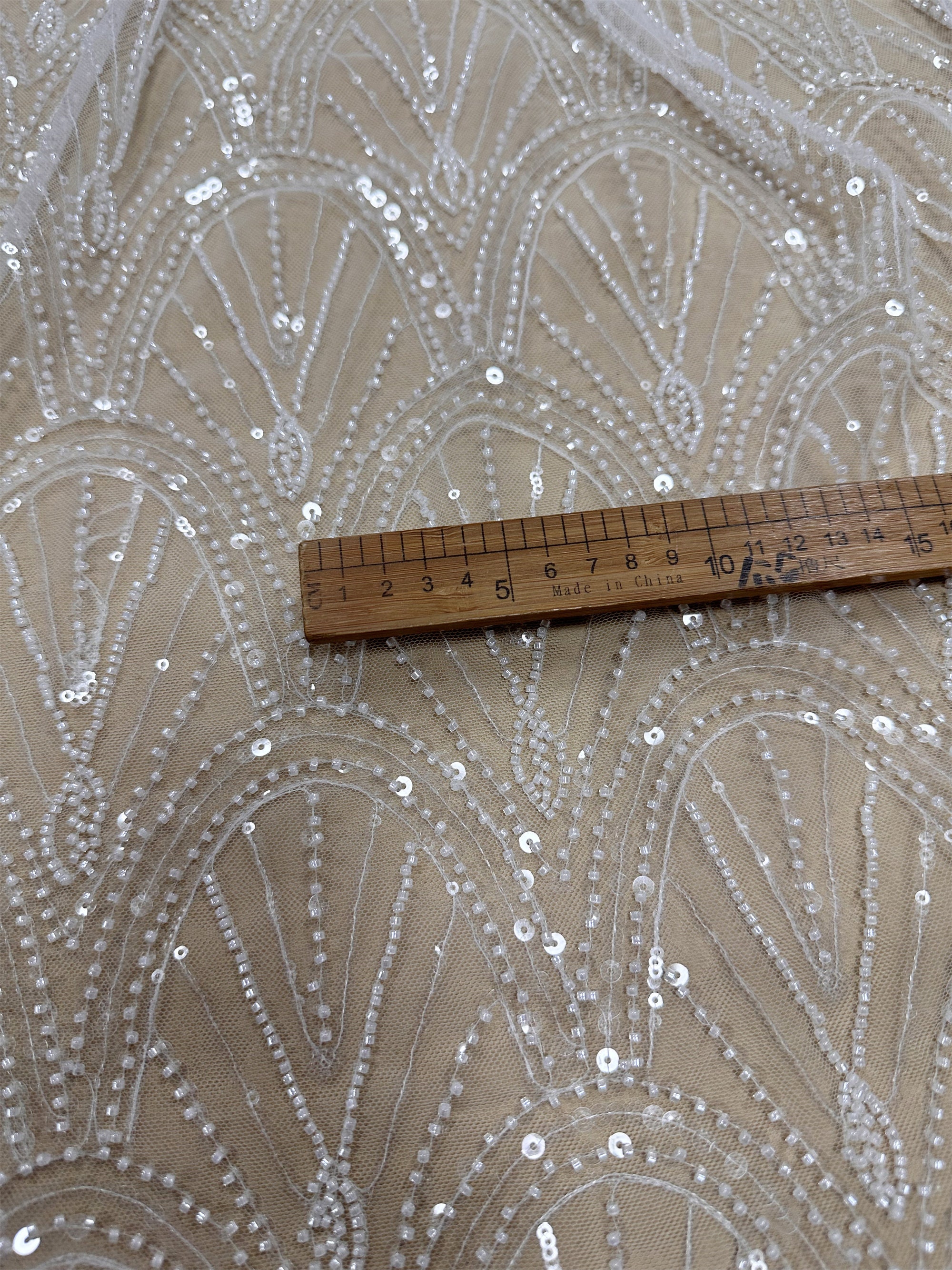 Stunning design Alabaster Beaded lace Sequins on Tulle Fabric