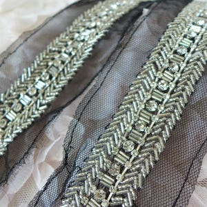 Silber Perlenborte, Perlen Spitzenborte mit Strass, Hochzeitskleider, Schärpe, Torten Dekoration