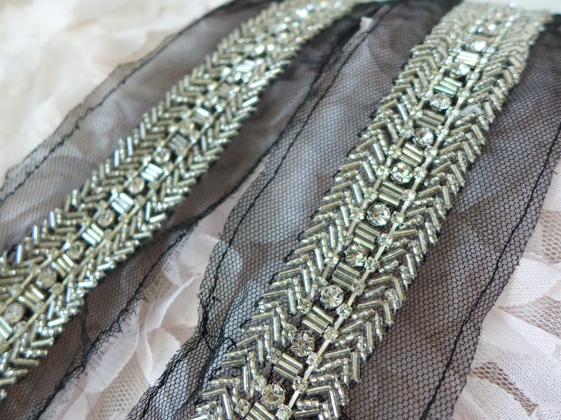 Silver Beaded Trim Beaded Lace Trim With Rhinestone Wedding Etsy