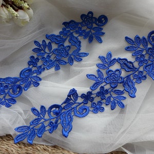 Royal blue Flower Applique Lace for Wedding dress, Lace Garter, Headpiece, Jewelry Design image 3