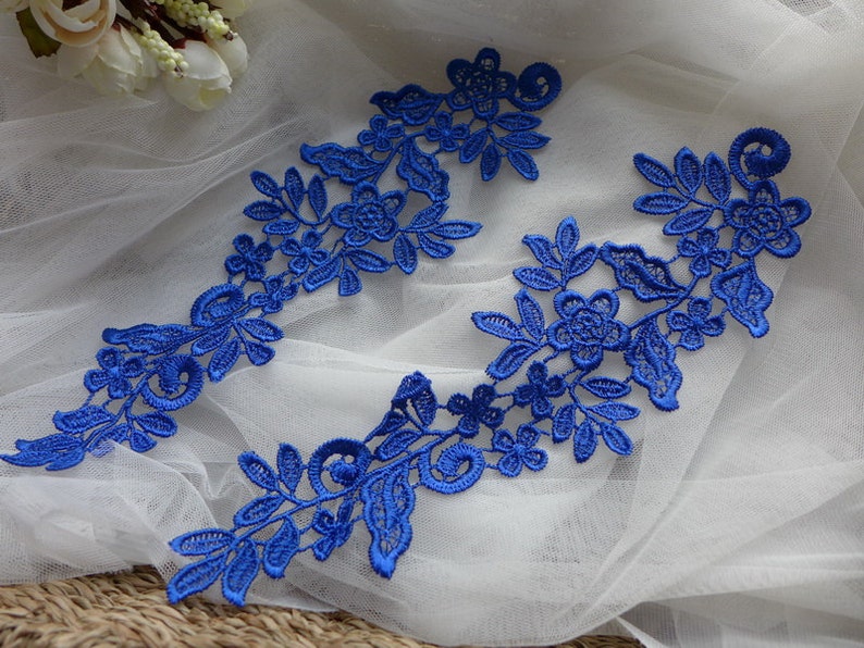 Royal blue Flower Applique Lace for Wedding dress, Lace Garter, Headpiece, Jewelry Design image 3