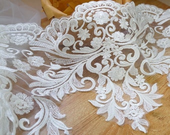 Bordure en dentelle brodée ivoire de style baroque pour robes de mariée, voiles de mariée, robe corsage