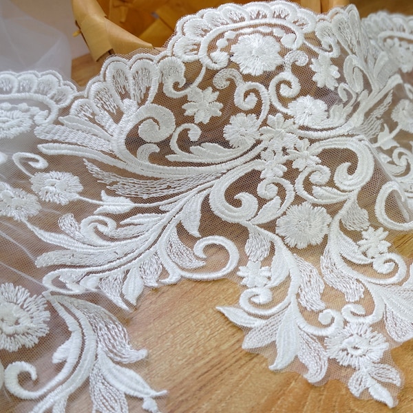 Baroque Style Lace Ivory Embroidered Lace Trim for Wedding Dresses, Bridal Veils, Bodice Dress