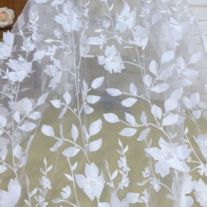 Ivoorblad bloemen design kant stof mooie 3D bloemen parels kralen stof voor trouwjurken, bruidssluiers, bloemenmeisjesjurk