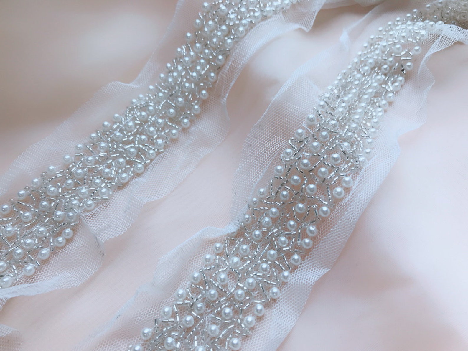 Beaded Trim Bridal Pearl Applique Ivory Beaded Lace Trim Etsy