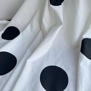 Retro Style Polka Dot Cotton Fabric, Large Black Dotted Off white Cotton Base Fabric for Cocktail Gown, Outfit Dress, Skirt Midi Dress