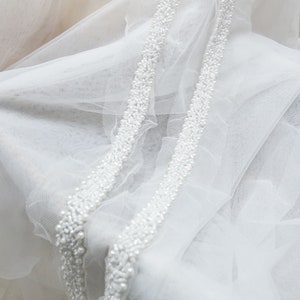 0.6&quot; Wide Pearls Beaded Trim in Ivory for Bridal Sash, Headbands, Beaded Belt, Wedding Gown Straps