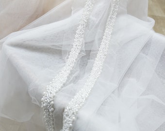 0.6" Wide Pearls Beaded Trim in Ivory for Bridal Sash, Headbands, Beaded Belt, Wedding Gown Straps
