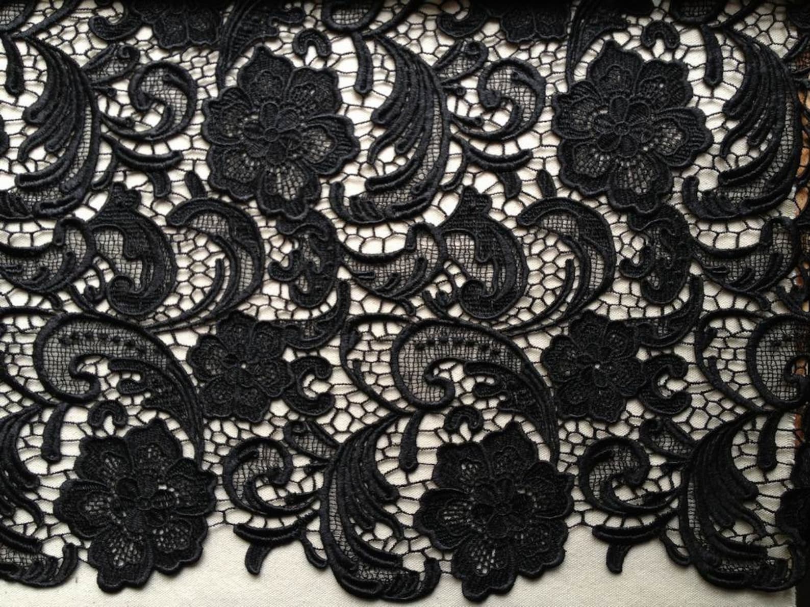 Elegant Venice Embroidered Lace Fabric in Black for Wedding Etsy