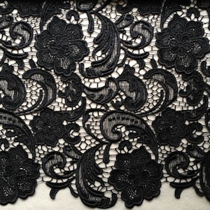 Elegant Venice Embroidered Lace Fabric in Black for Wedding Lace Bridal Dress Fabric French Guipure Lace Fabric