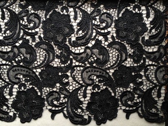 Elegant Venice Embroidered Lace Fabric in Black for Wedding Lace