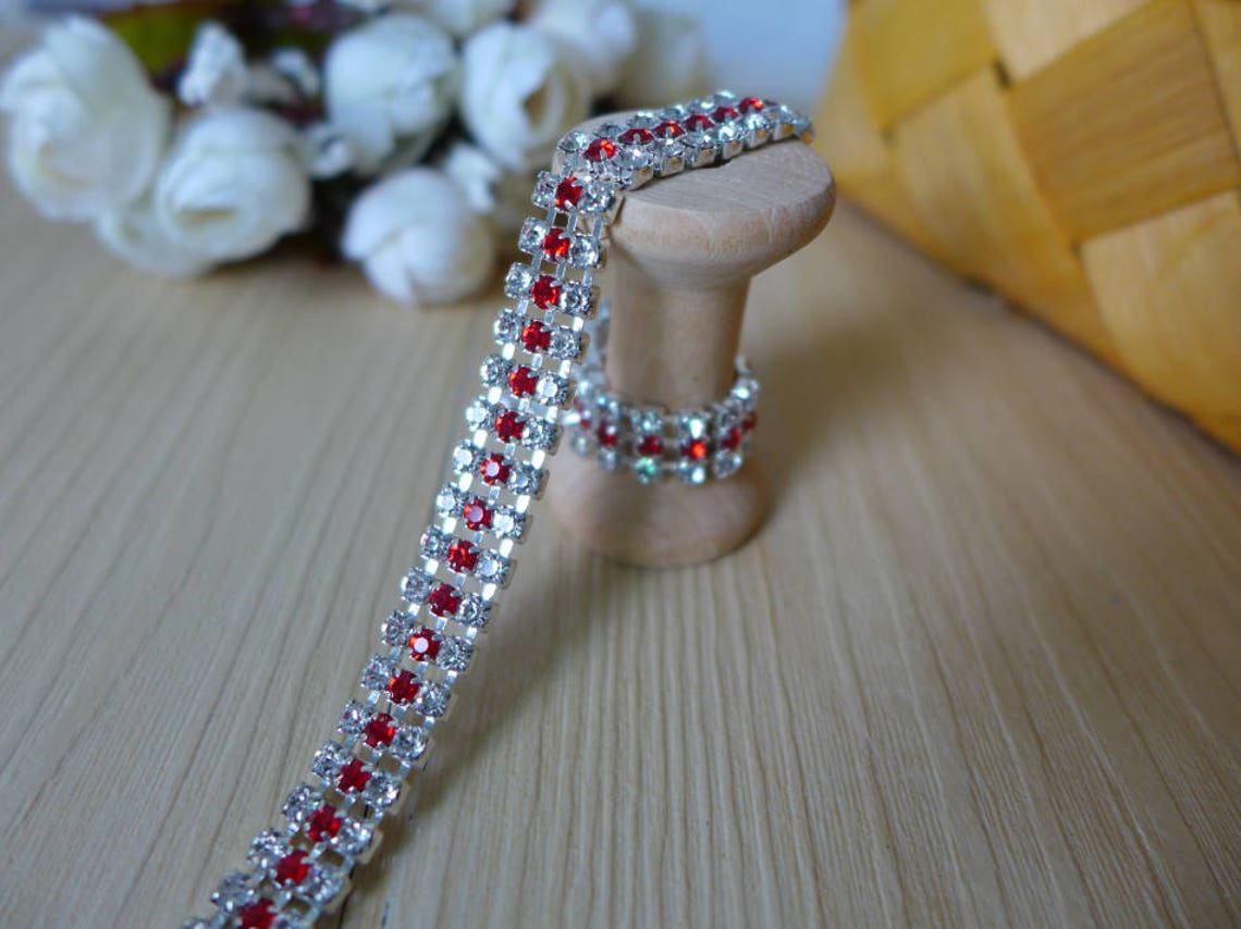 Red Rhinestone 3 Row Rhinestone Trim Stunning Rhinestone Etsy