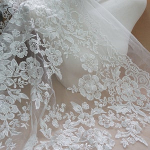 Embroidery Flower Bridal Lace Fabric Ivory Floral Fabric for Formals, Bodice wedding dress, Bridesmaid gown