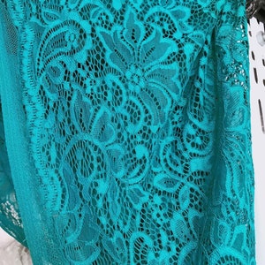 Green Stretch Fabric, 59" wide Elastic Lace Fabric, Evening Dress Lace Fabric #5 Blue-green