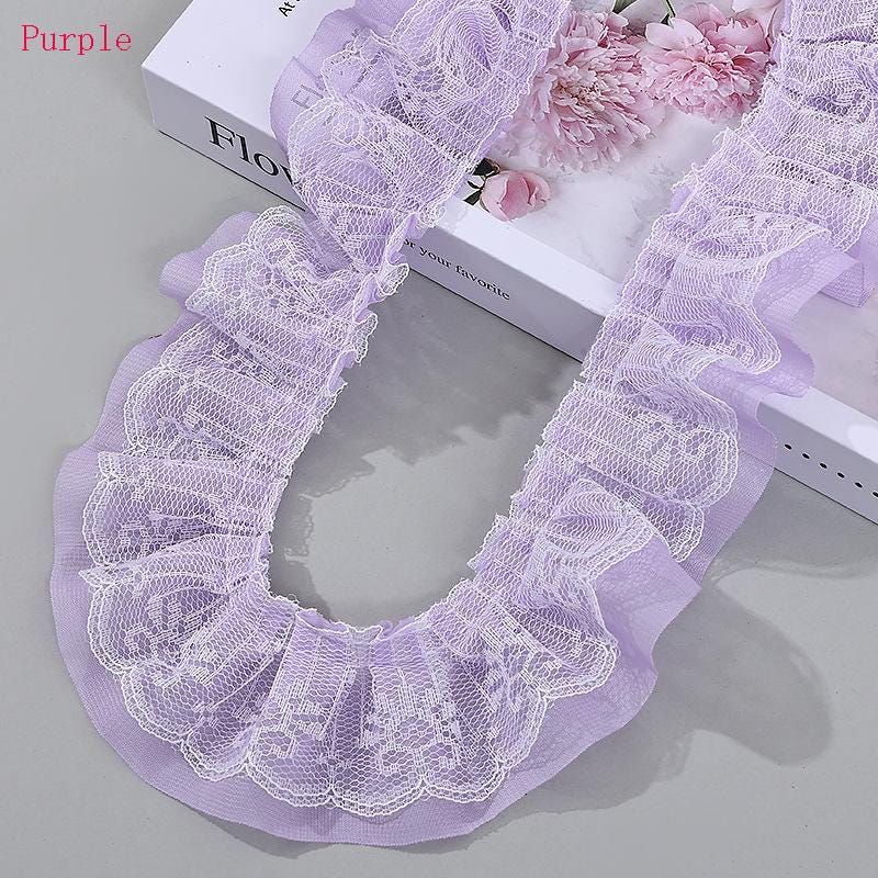 2 Yards White Ruffled Lace Trim, Chiffon Lace Fabric, Folded
