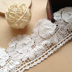 Off White Bridal Lace Fabric Cotton Lace Flower Applique Trim 2.75 inch Wide By The Yard image 3