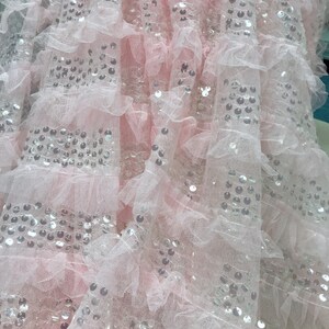 Pink / off White Sequins Ruffled Mesh Fabric for Flower Girl - Etsy