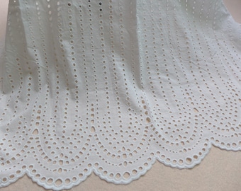 Vintage style eyelet trim fabric off white scalloped cotton lace fabric for baby dress, shirt, home decor supply