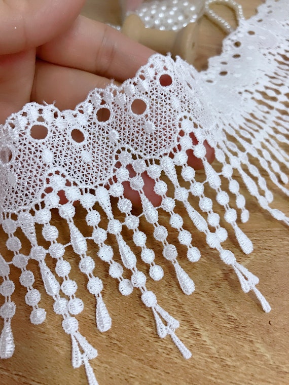 White Tassel Fringe Lace With Waterdrop Fringe Trim for Wedding