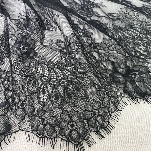 Scalloped Chantilly Lace Fabric Black Eyelash Lace Trim Bridal - Etsy