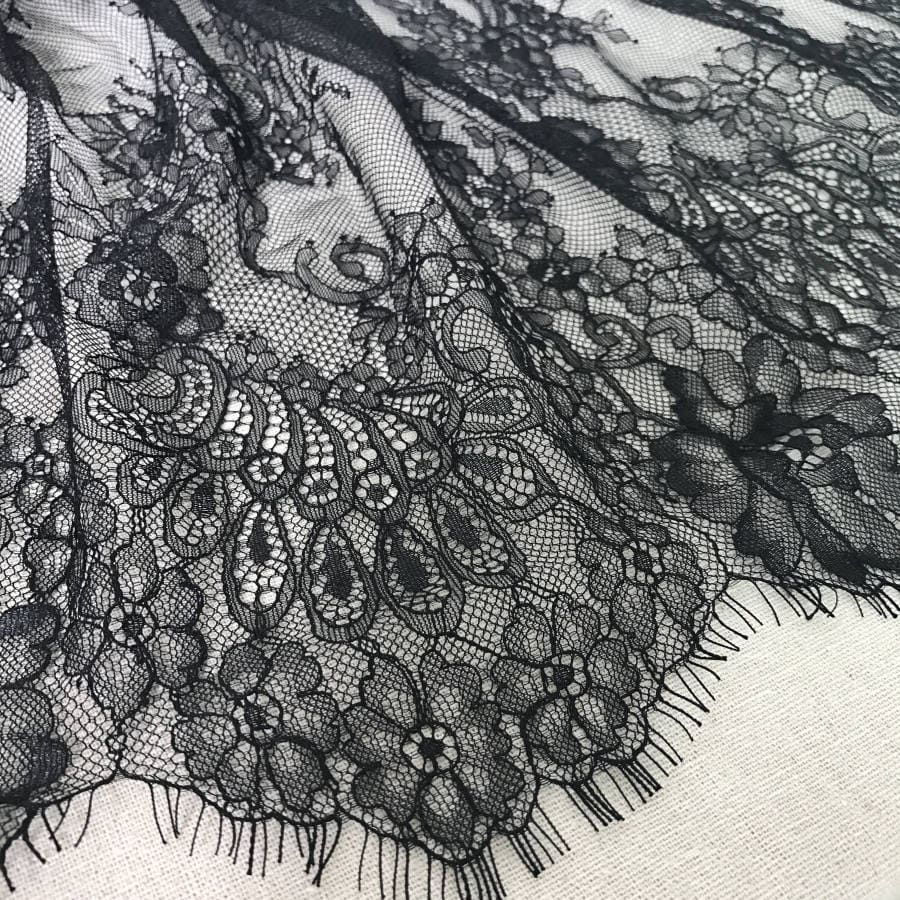 Lace fabric, Double Scalloped Jet Black Chantilly Lace Fabric (Made in USA)  – Britex Fabrics