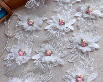 Organza Chiffon layers flower applique lace for dresses, flower girl dress, hair accessories