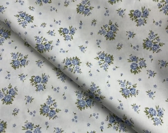 Katoenen stof blauwe bloemen, zomerjurk met kleine bloemen, zachte katoenen stof voor jurk, hoeden, tafelkleden, tassen, op maat gesneden